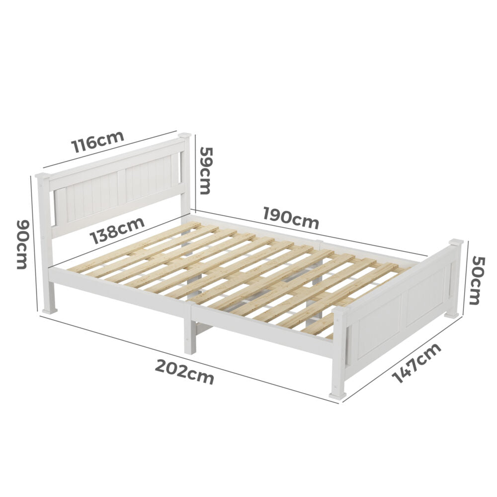 Double Solid Pine Timber Bed Frame-White