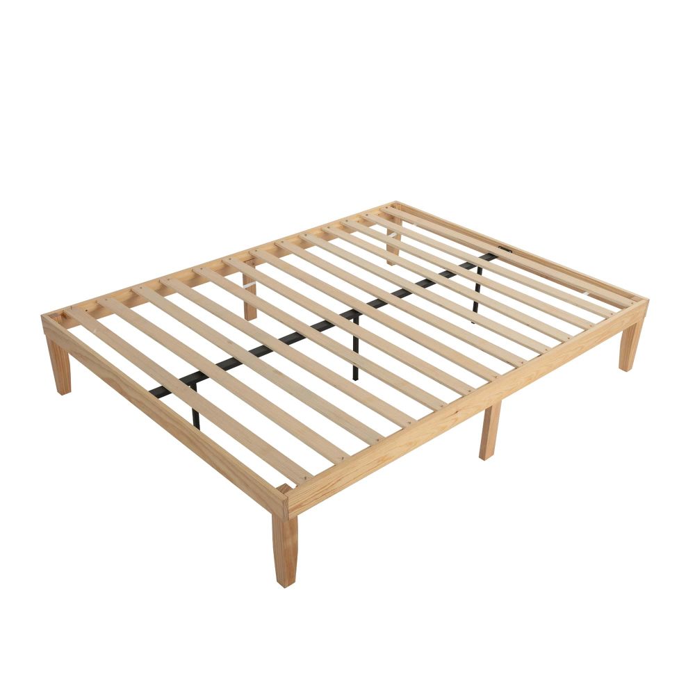 Warm Wooden Natural Bed Base Frame – Queen