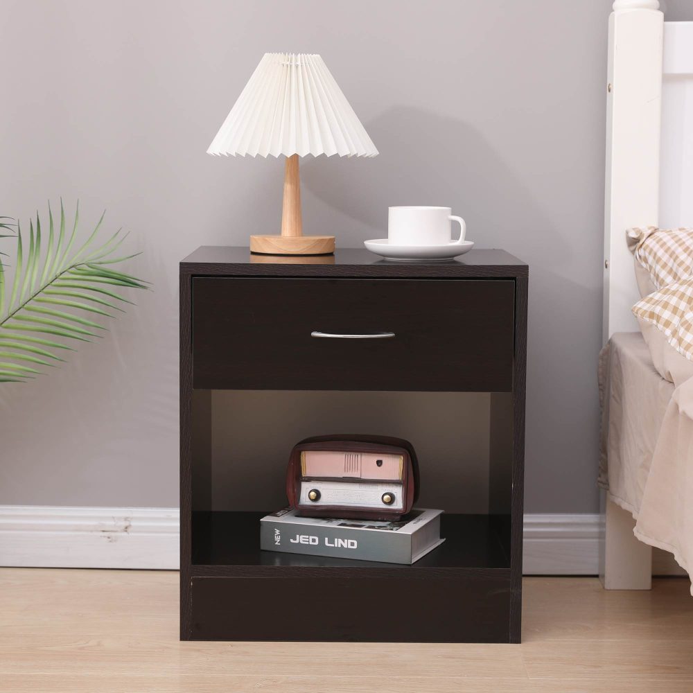 Dandi Bedside Table Nightstand with Drawer Set of 2 Brown