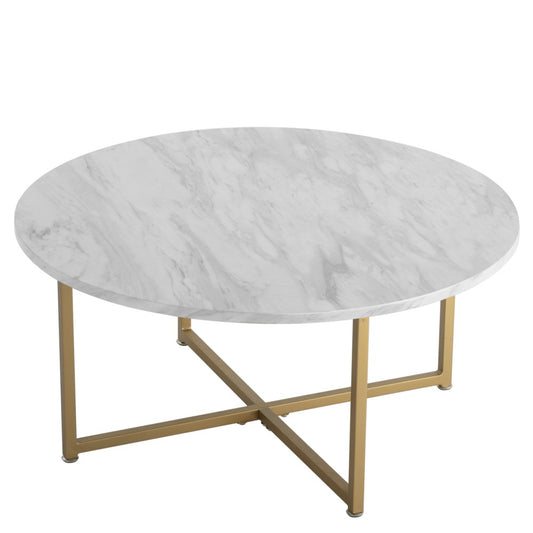 White Marble Effect Round Coffee Table with Gold Legs