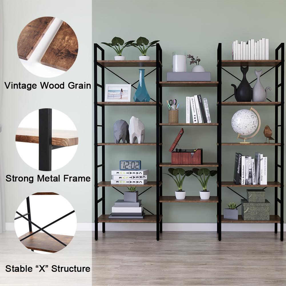 YES4HOMES Industrial Shelf Bookshelf, Vintage Wood and Metal Bookcase Furniture for Home & Office