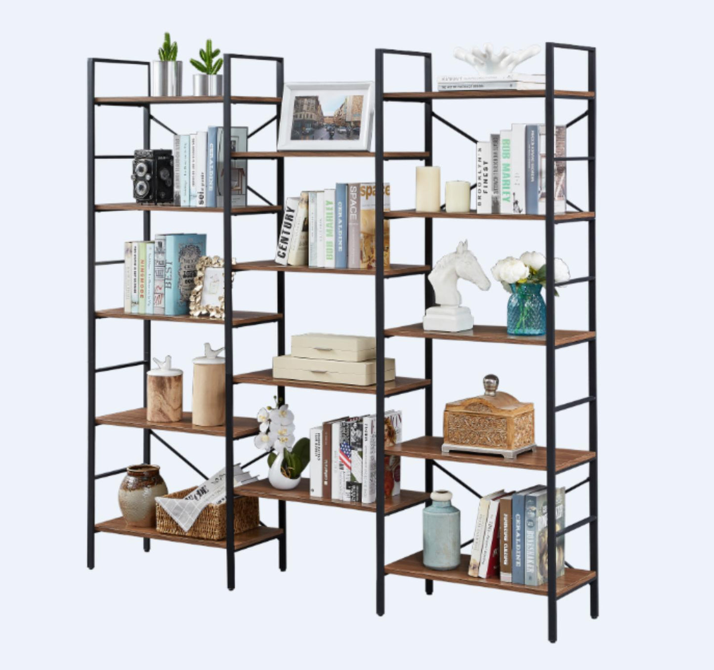 YES4HOMES Industrial Vintage Shelf Bookshelf, Wood and Metal Bookcase Furniture for Home & Office