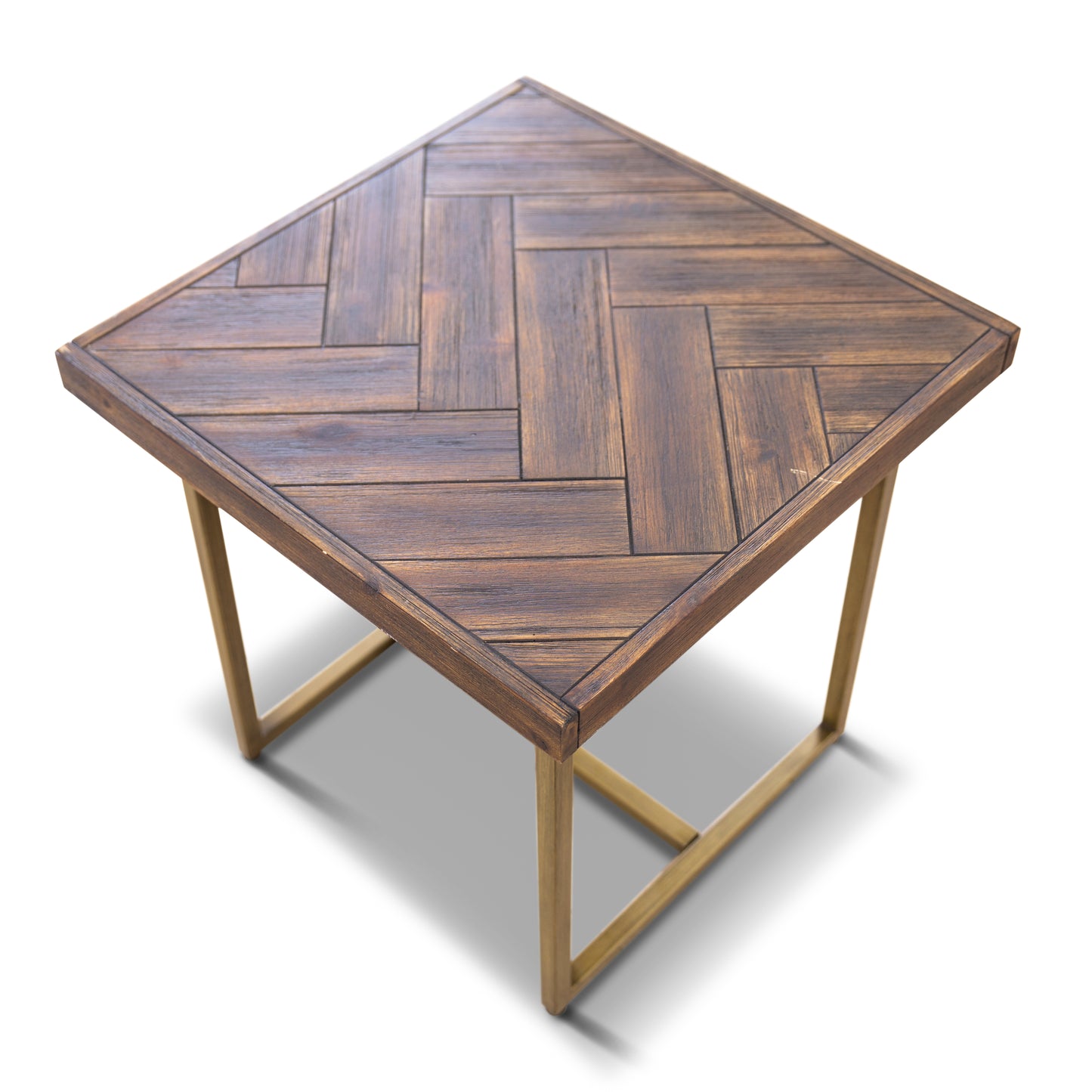 Tuberose Lamp Table 50cm Solid Acacia Wood Home Herringbone Parquet - Brown