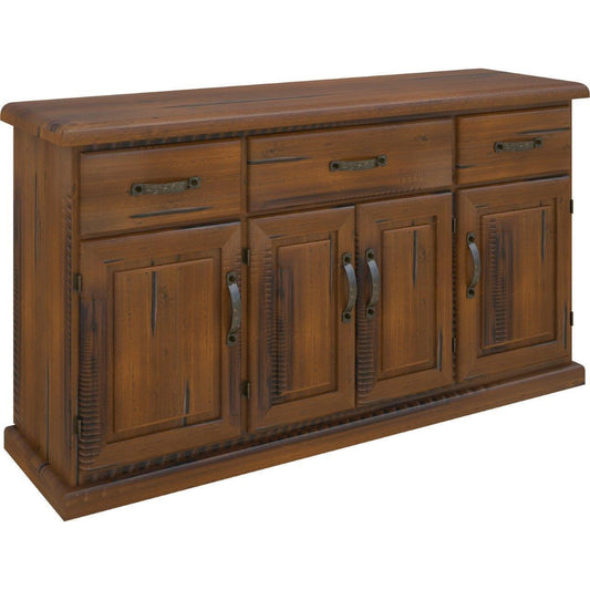 Umber Buffet Table 163cm 4 Door 3 Drawer Solid Pine Timber Wood - Dark Brown