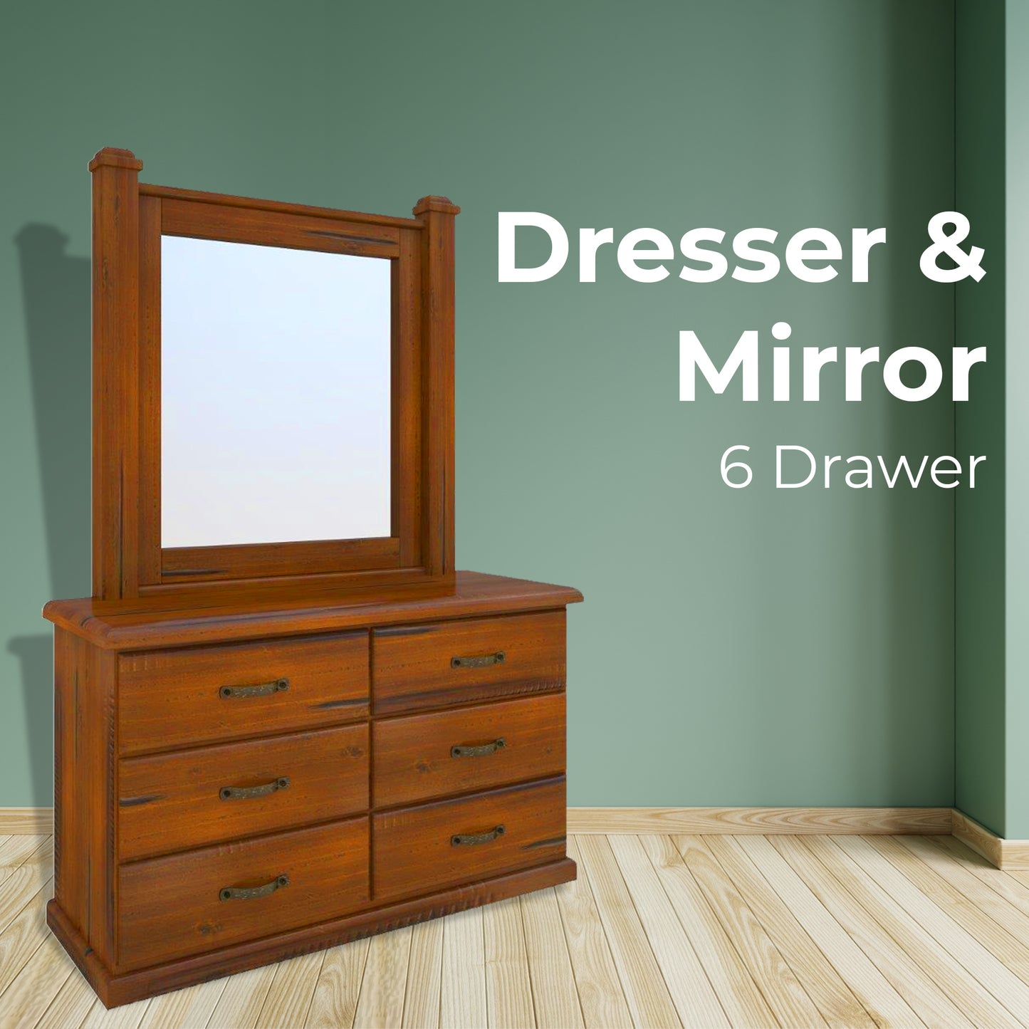 Umber Dresser Mirror 7 Chest of Drawers Solid Wood Storage Cabinet - Dark Brown