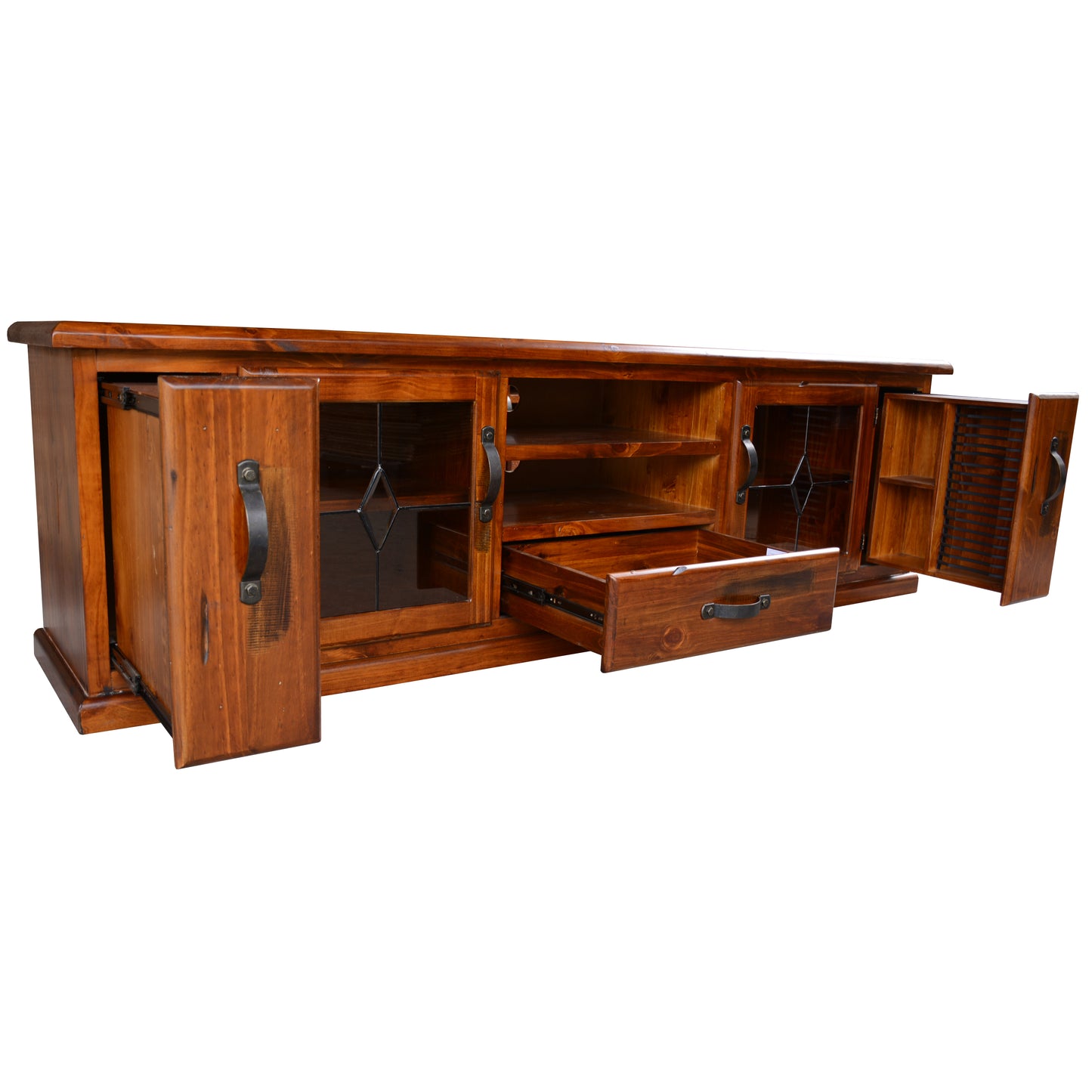 Umber ETU Entertainment TV Unit 220cm 2 Door 1 Drawer Pine Wood - Dark Brown