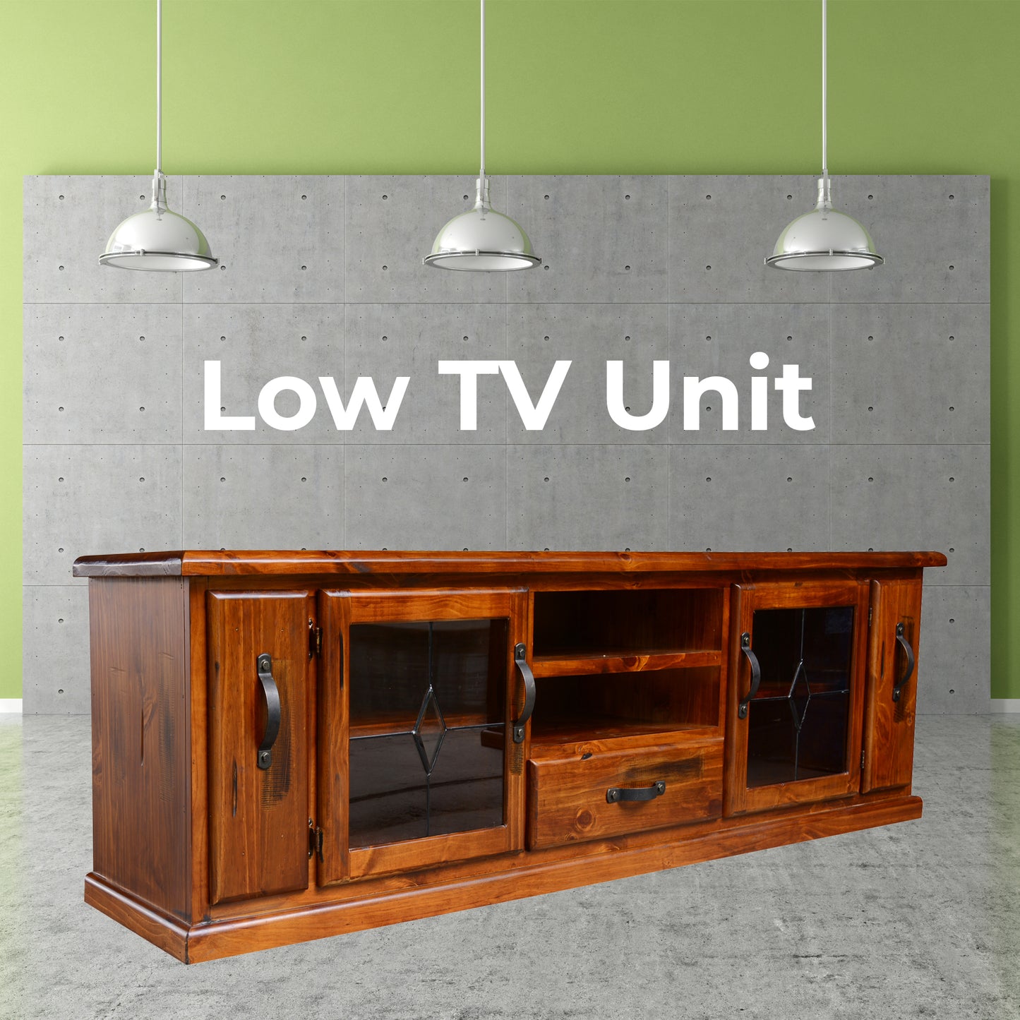 Umber ETU Entertainment TV Unit 220cm 2 Door 1 Drawer Pine Wood - Dark Brown