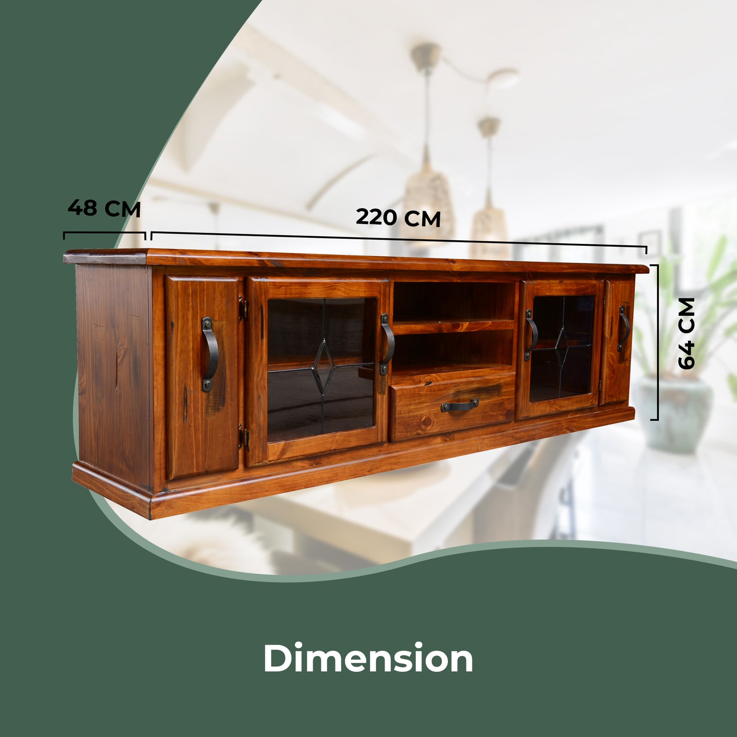 Umber ETU Entertainment TV Unit 220cm 2 Door 1 Drawer Pine Wood - Dark Brown