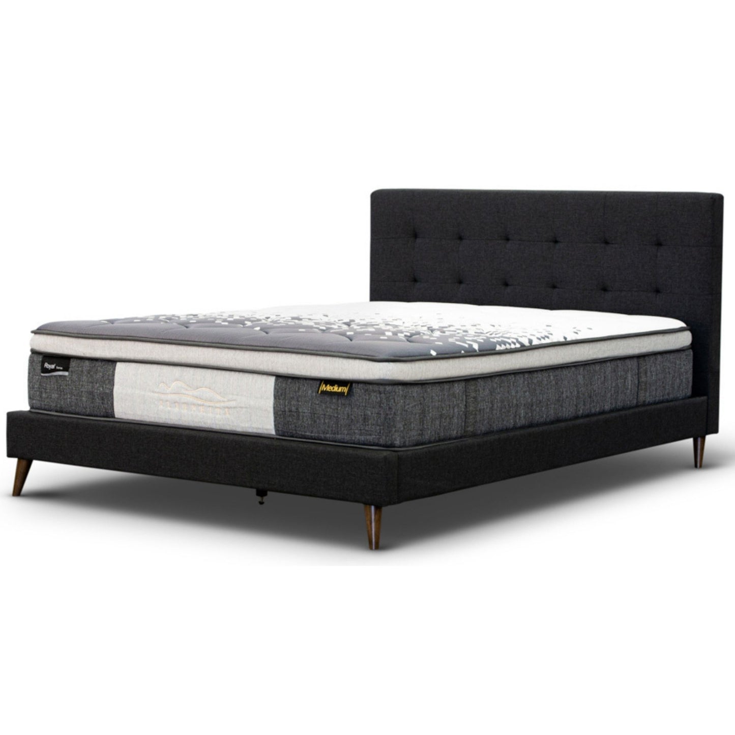 Volga King Single Bed Platform Frame Fabric Upholstered Mattress Base - Charcoal