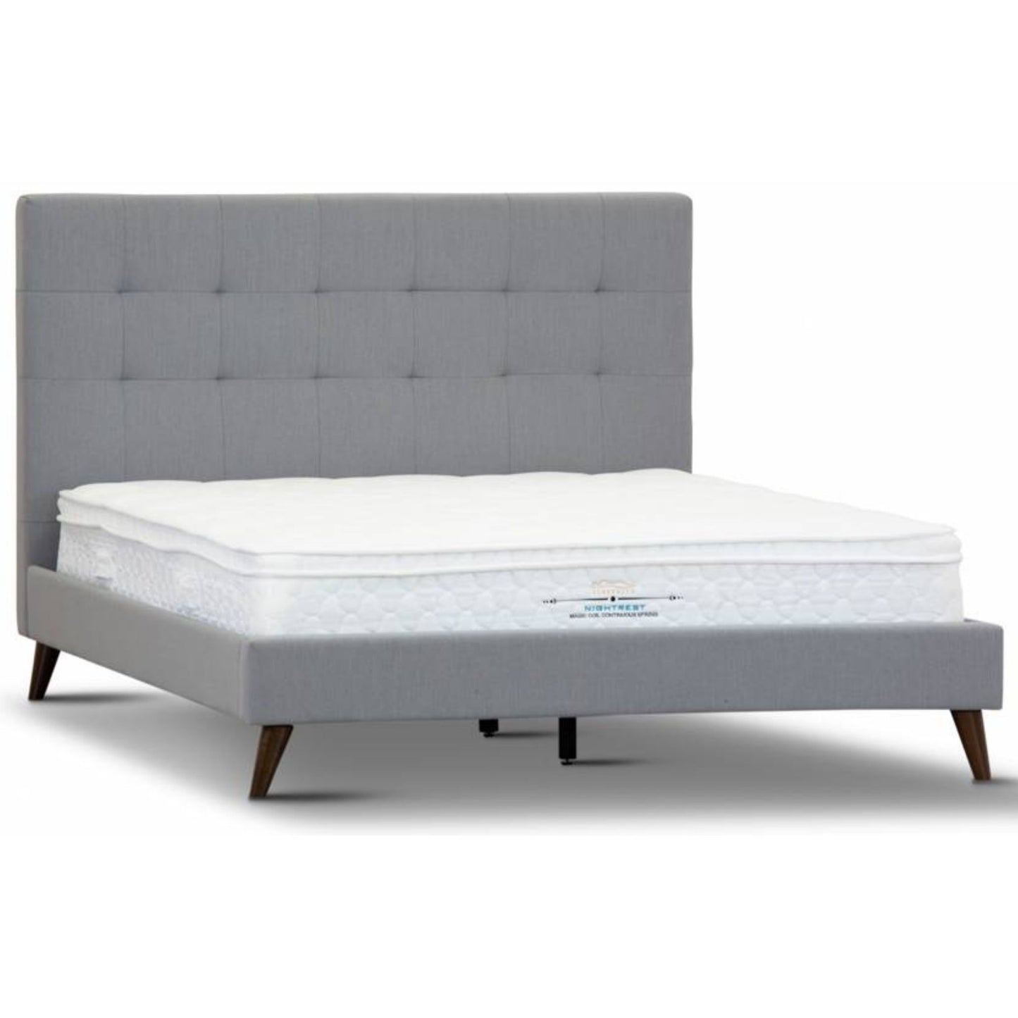 Volga King Single Bed Platform Frame Fabric Upholstered Mattress Base - Grey