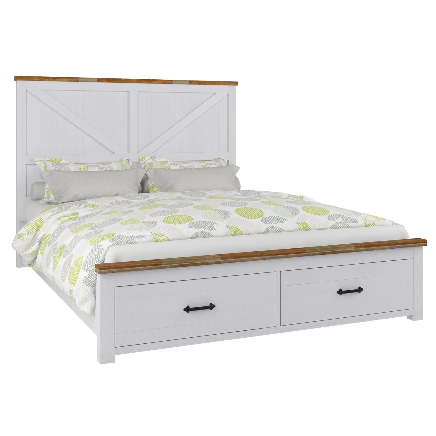 Grandy Bed Frame Quen Size Timber Mattress Base With Storage Drawer White Brown