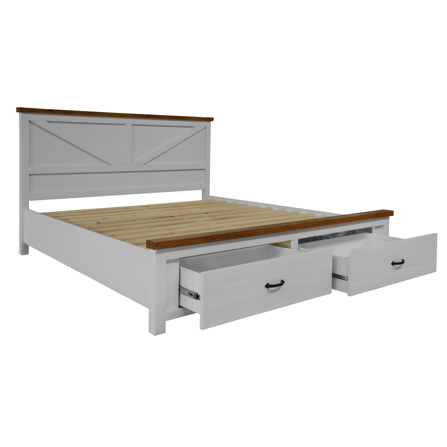 Grandy Bed Frame King Size Timber Mattress Base With Storage Drawers White Brown