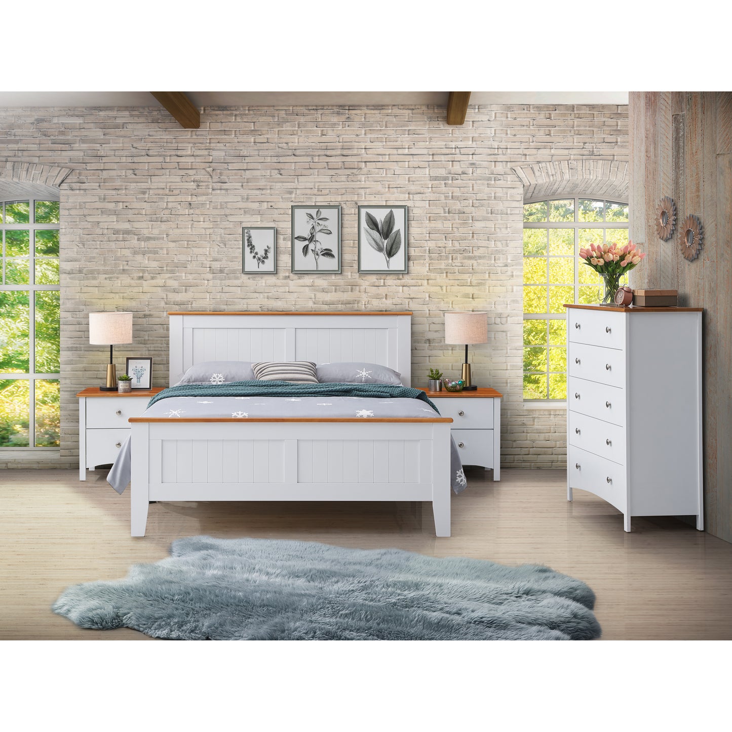 Lobelia Bed Frame Queen Size Mattress Base Solid Rubber Timber Wood - White