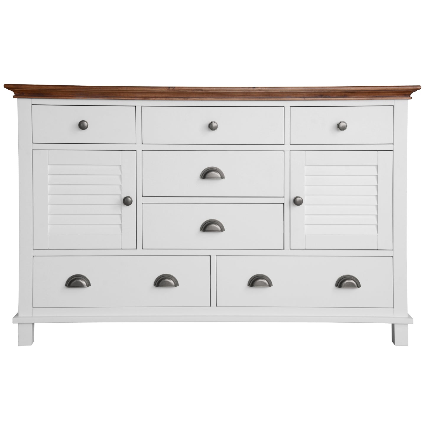 Virginia Dresser Mirror 7 Chest of Drawers Solid Wood Tallboy Cabinet - White