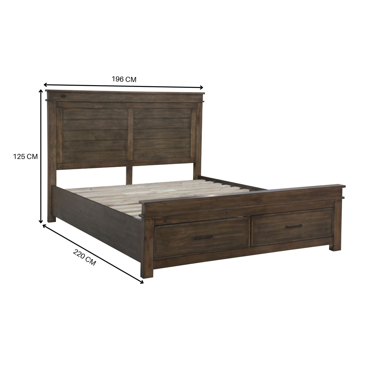 Lily Bed Frame King Size Timber Mattress Base With Storage Drawers - Rustic Grey