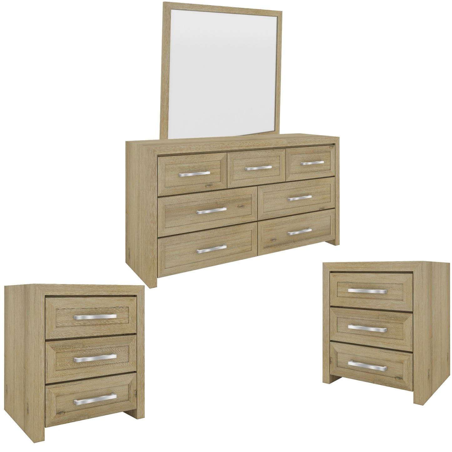 Gracelyn Set of 2 Bedside 3 Drawers Dresser Mirror Bedroom Cabinet - Smoke