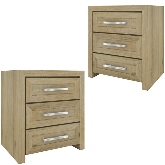 Gracelyn Set of 2 Bedside Nightstand 3 Drawers Bed Storage Cabinet - Smoke