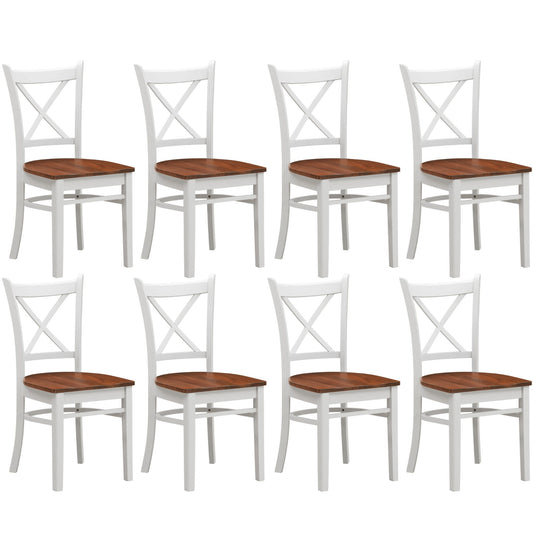 Lupin Dining Chair Set of 8 Crossback Solid Rubber Wood Furniture - White Oak