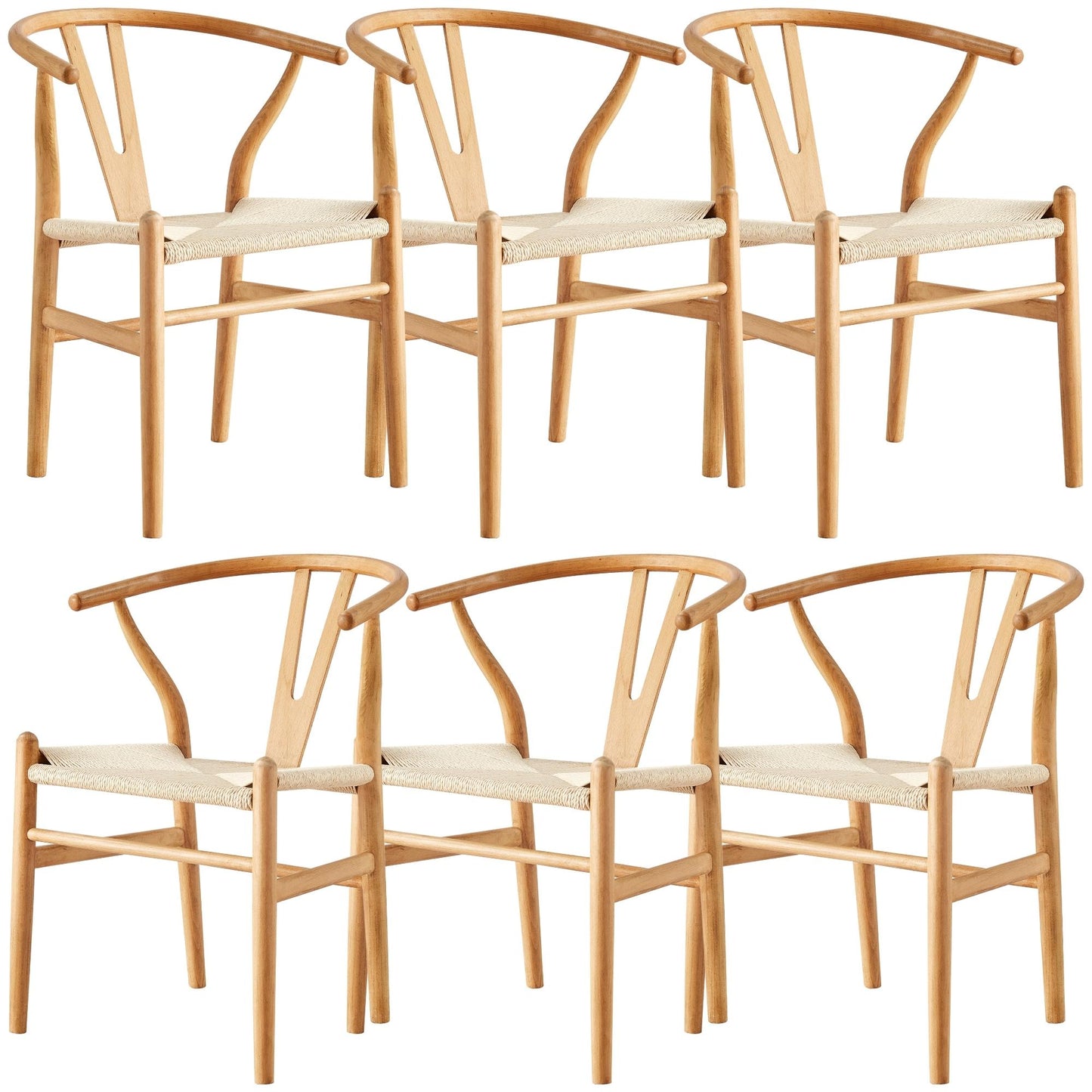 Anemone  Set of 6 Wishbone Dining Chair Beech Timber Replica Hans Wenger Natural