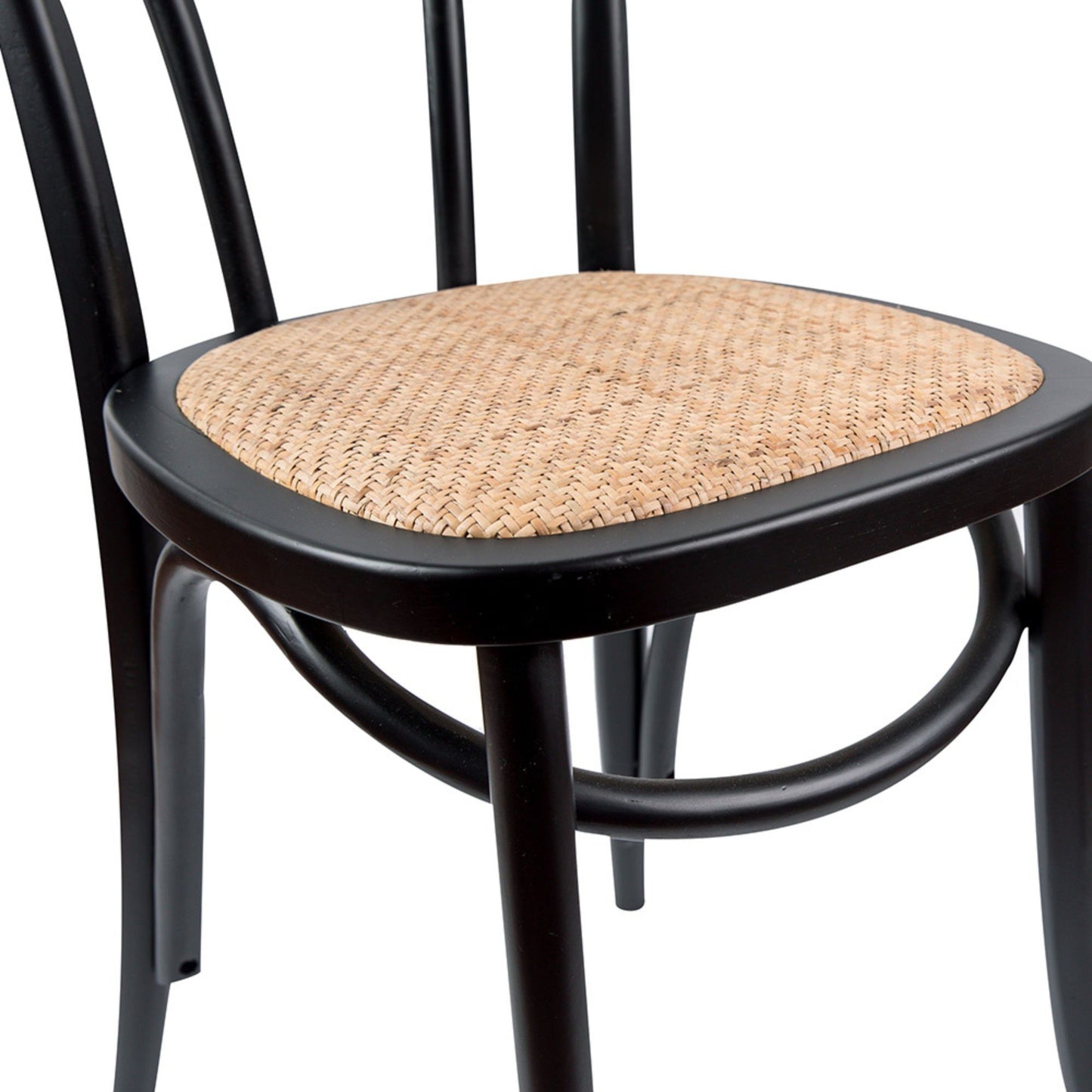 Azalea Arched Back Dining Chair 4 Set Solid Elm Timber Wood Rattan Seat - Black