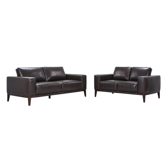 Lorenzo 2 + 3 Seater Sofa Leather Upholstered Lounge Set - Chocolate