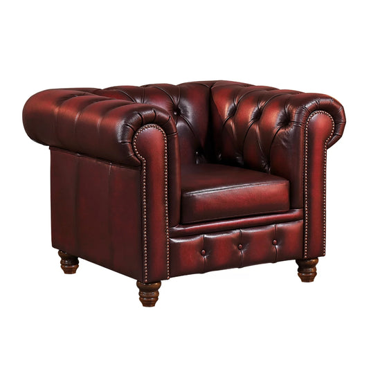 Max Chesterfield Armchair Single Seater Sofa Genuine Leather Antique Red