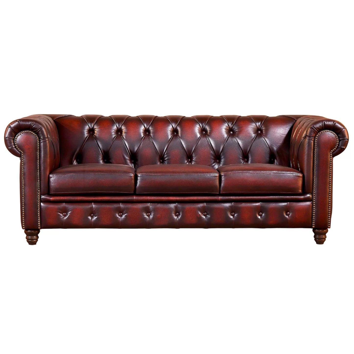 Max Chesterfield 1+2+3 Seater Sofa Set Lounge Genuine Leather Antique Red