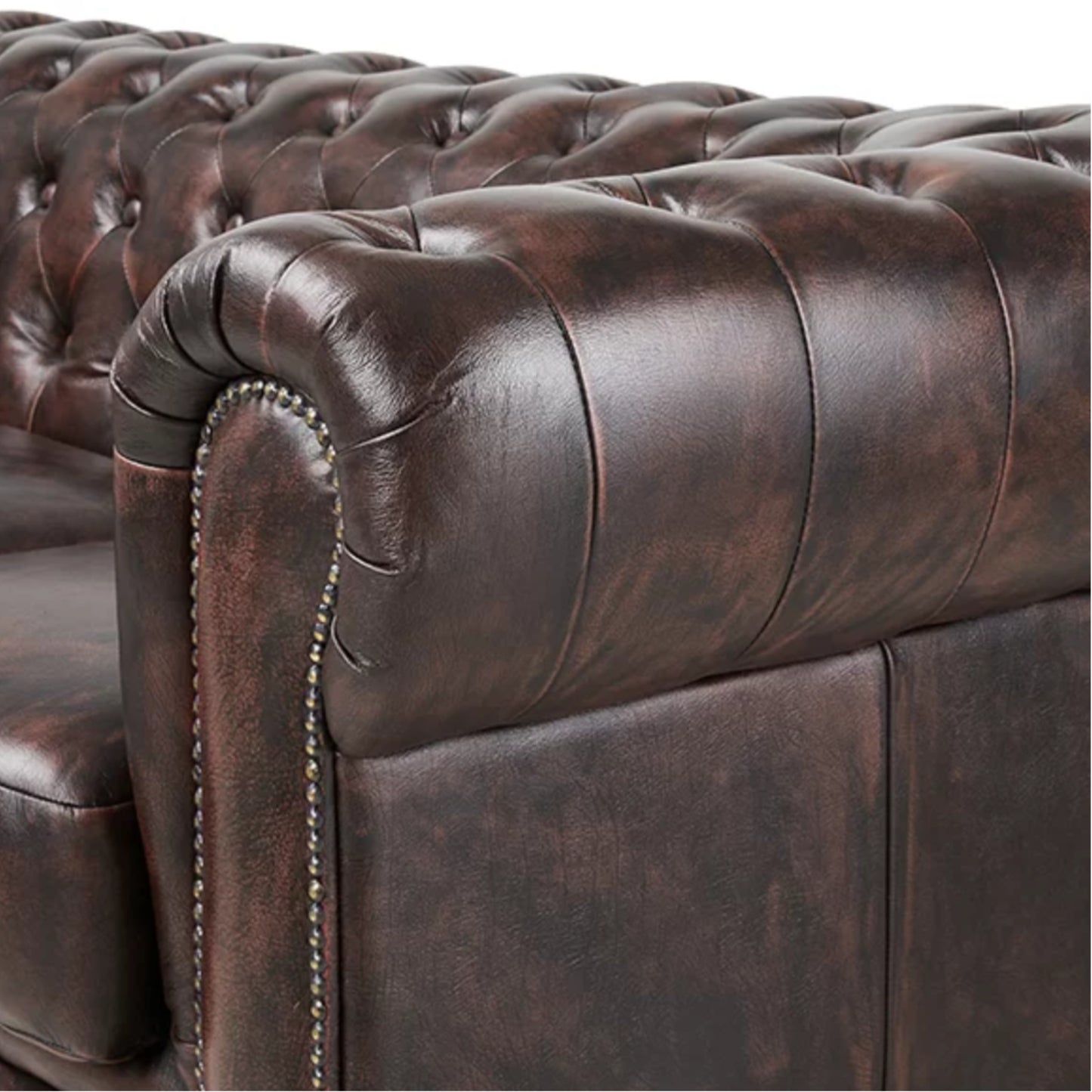 Max Chesterfield 3 Seater Sofa Lounge Genuine Leather Antique Brown