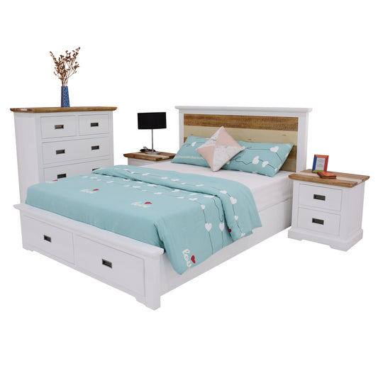 Orville 4pc Queen Bed Frame Suite Bedside Tallboy Furniture Package -Multi Color