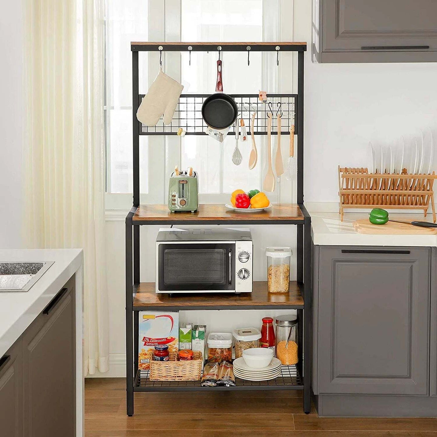 VASAGLE 3 Tier Kitchen Storage Shelves with 10 S-Hooks