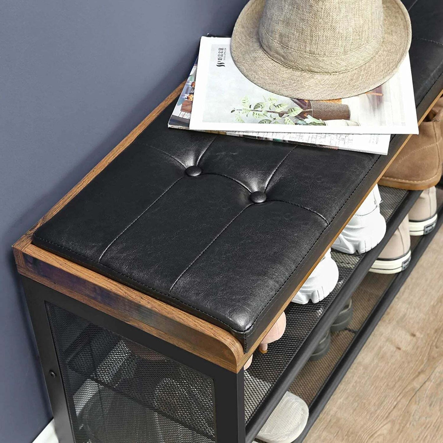 VASAGLE 3 Tier Shoe Storage Bench with Padded Seat