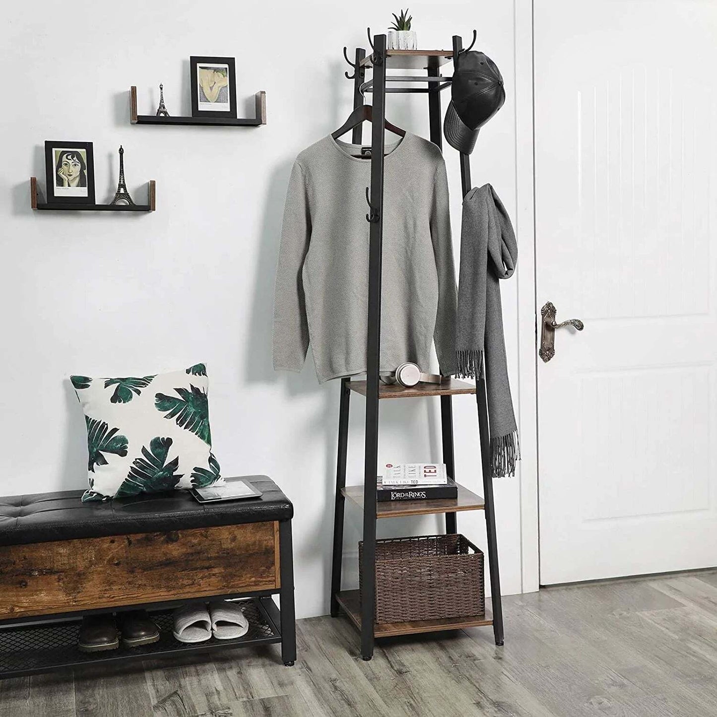 VASAGLE Coat Rack with 3 Shelves