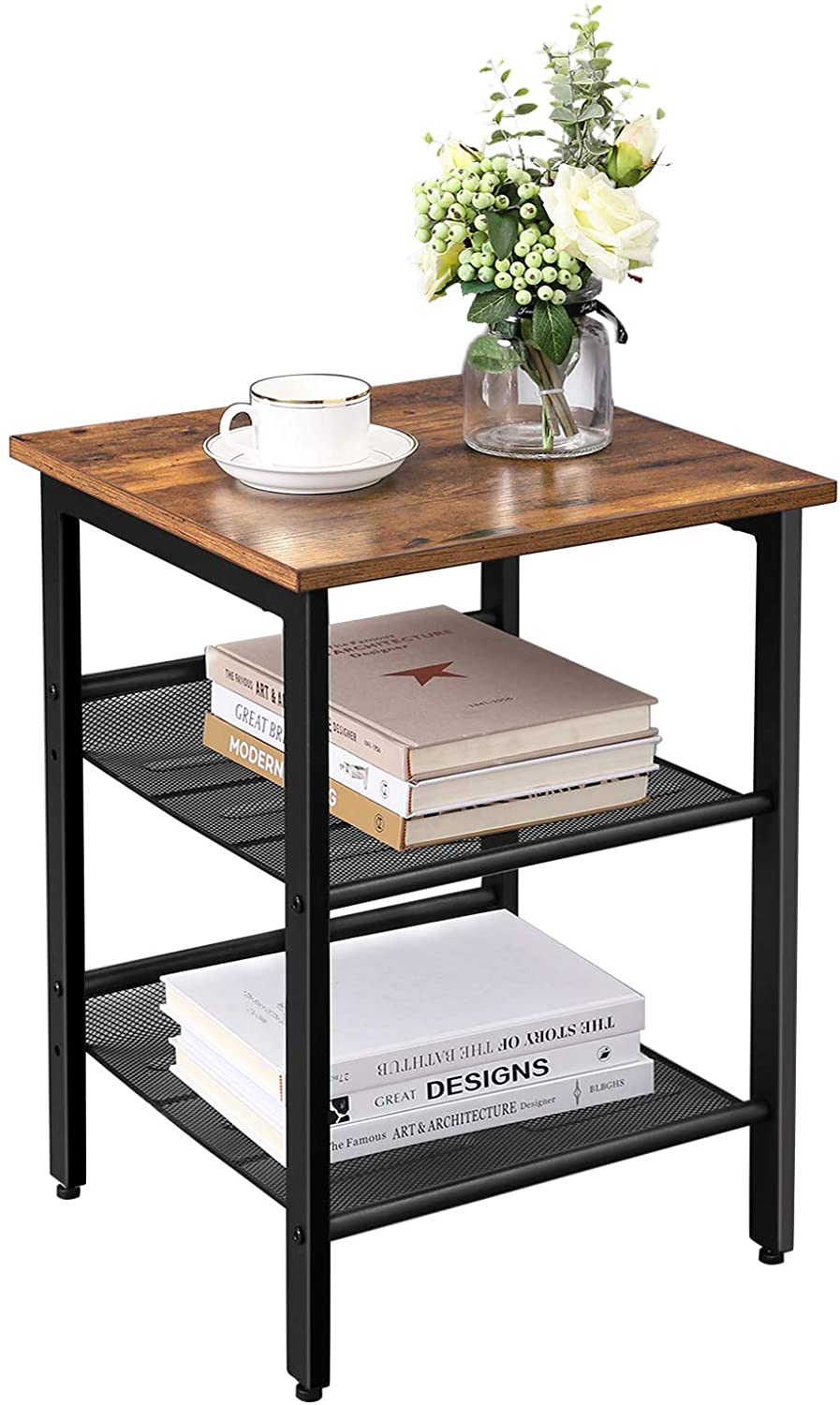 VASAGLE Side Table with 2 Mesh Shelves