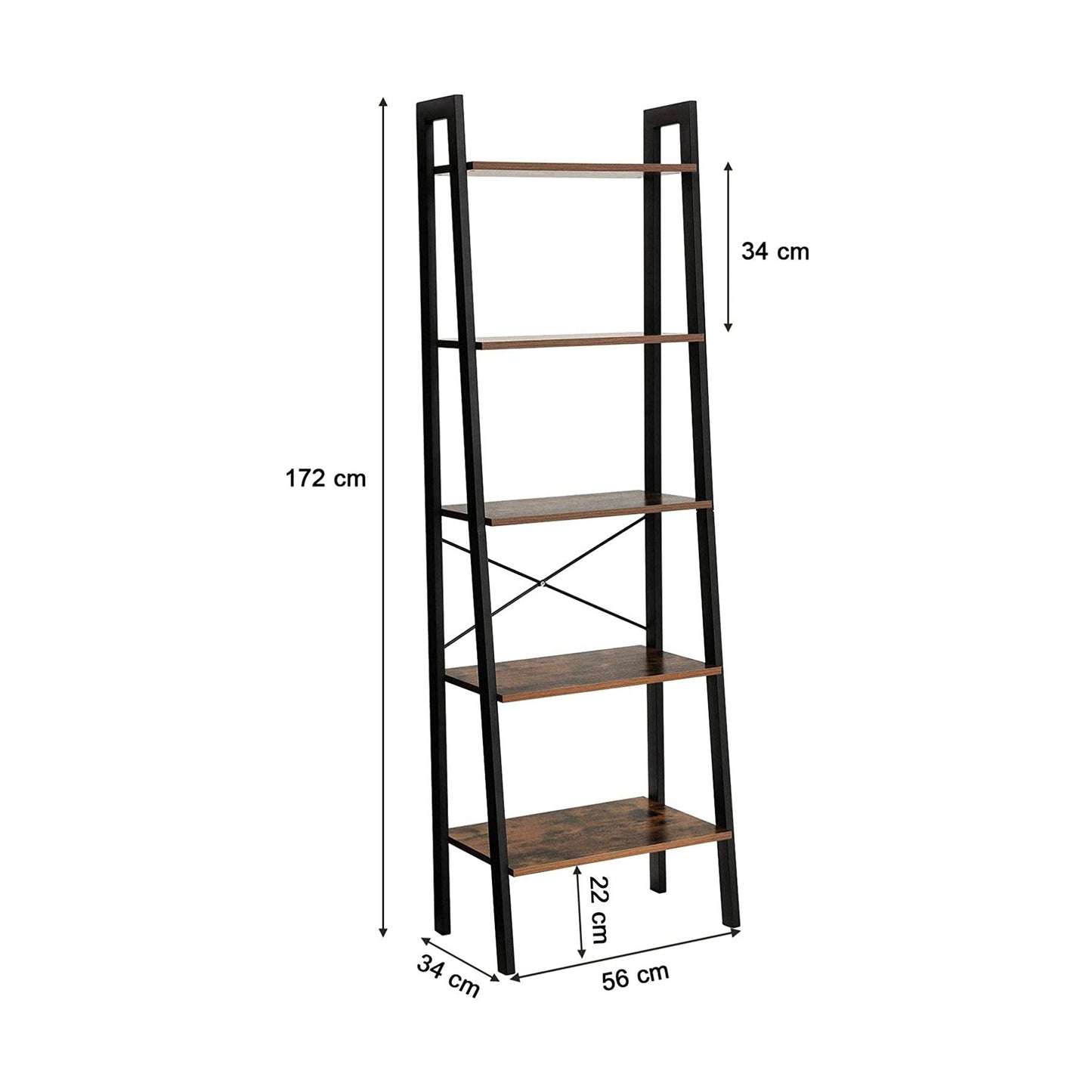 VASAGLE 5 Tiers A-shaped Ladder Storage Shelf Rustic Brown