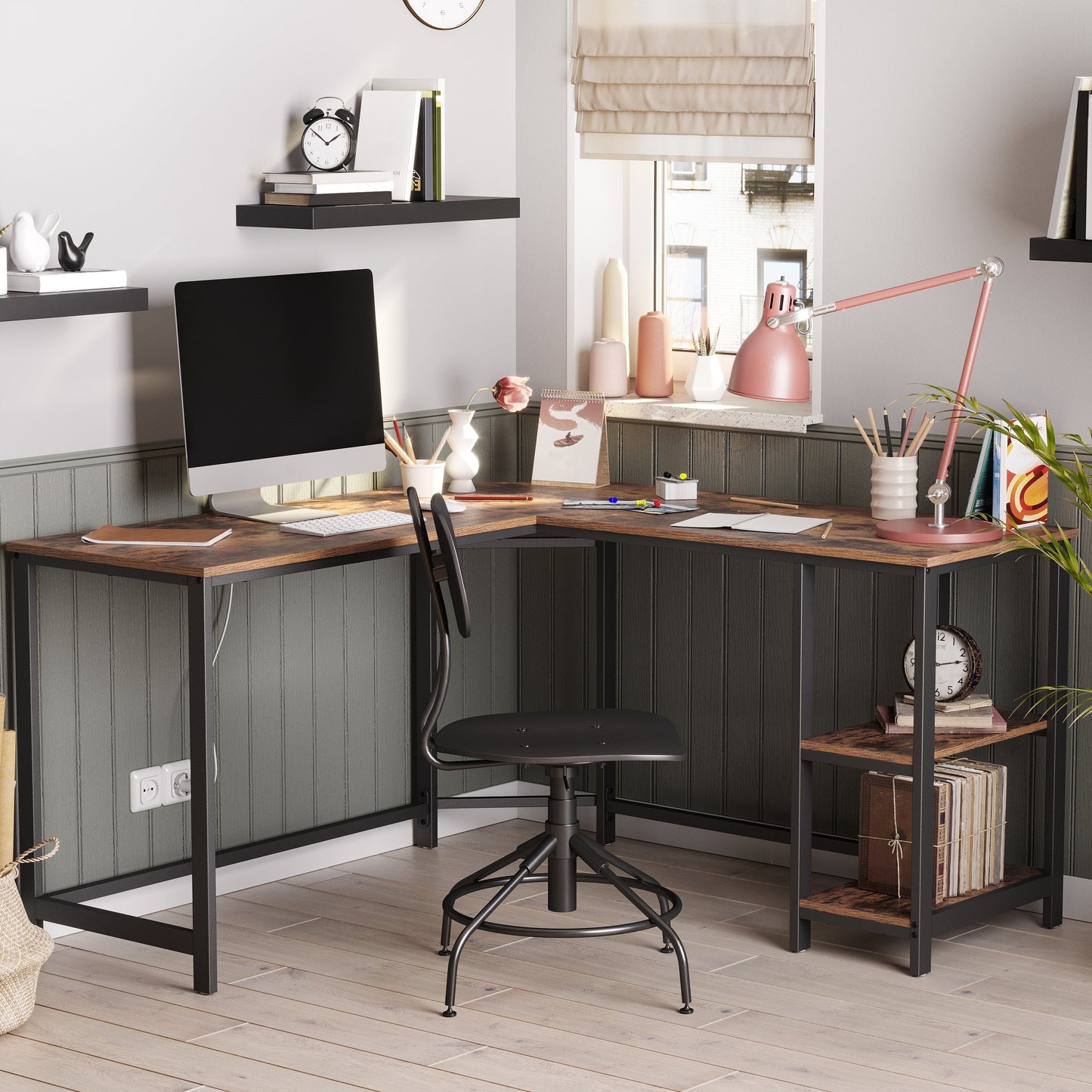 VASAGLE L-Shaped Desk with Shelves