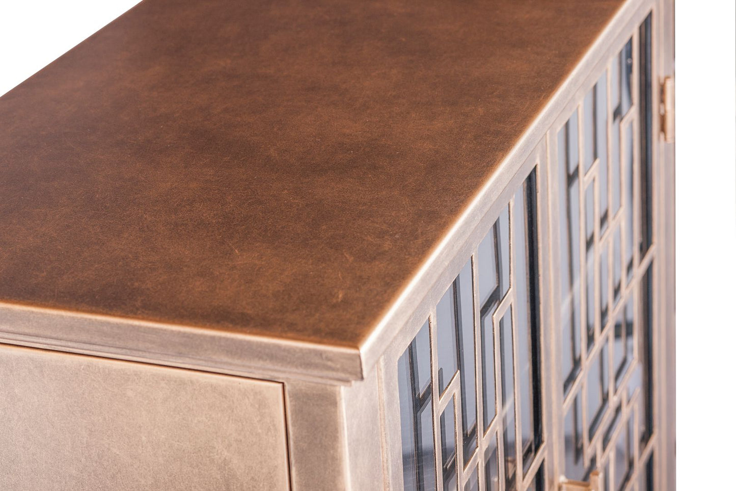 Sideboard Buffet Cabinet Storage with Mirrored Glass Doors in French Brass Finish