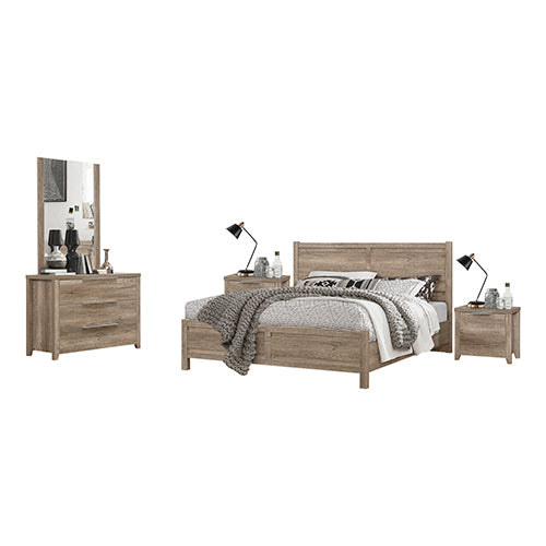 4 Pieces Bedroom Suite Natural Wood Like MDF Structure King Size Oak Colour Bed, Bedside Table & Dresser