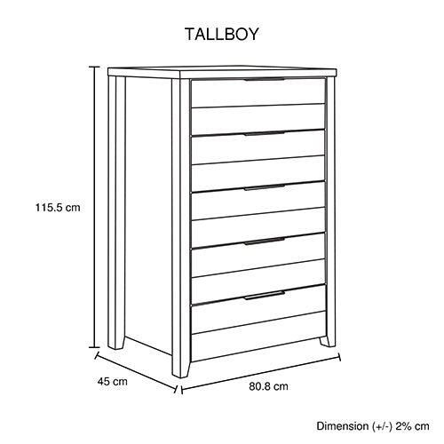 4 Pieces Bedroom Suite Natural Wood Like MDF Structure Double Size Oak Colour Bed, Bedside Table & Tallboy