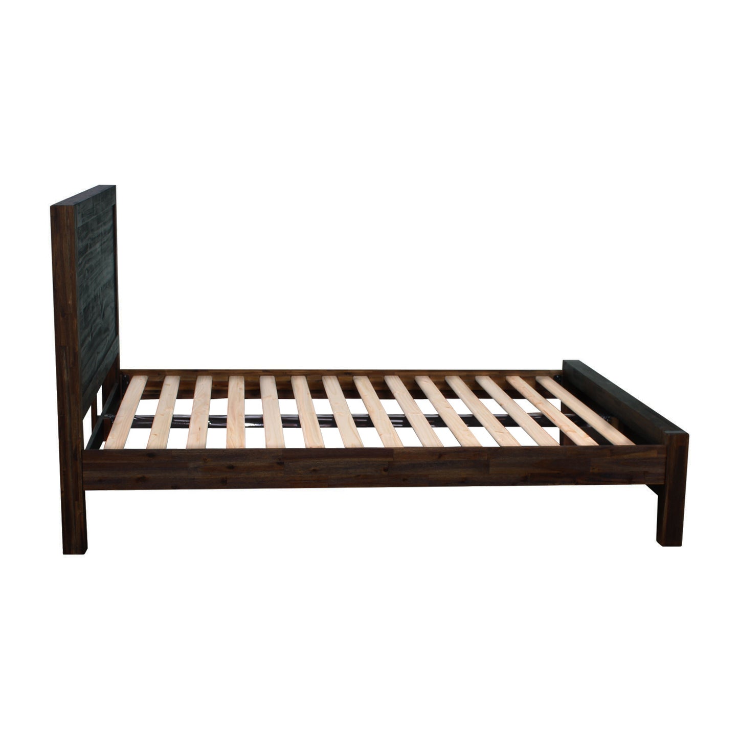 4 Pieces Bedroom Suite in Solid Wood Veneered Acacia Construction Timber Slat Queen Size Chocolate Colour Bed, Bedside Table & Tallboy