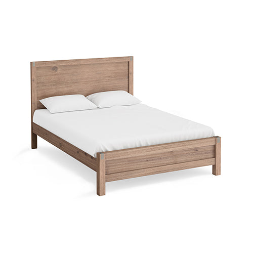 Bed Frame Double Size in Solid Wood Veneered Acacia Bedroom Timber Slat in Oak