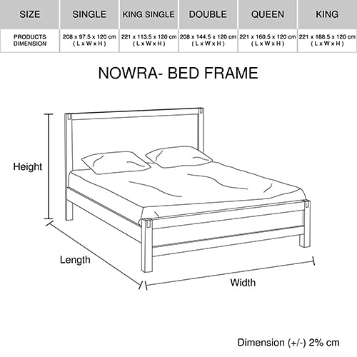 Bed Frame Double Size in Solid Wood Veneered Acacia Bedroom Timber Slat in Oak