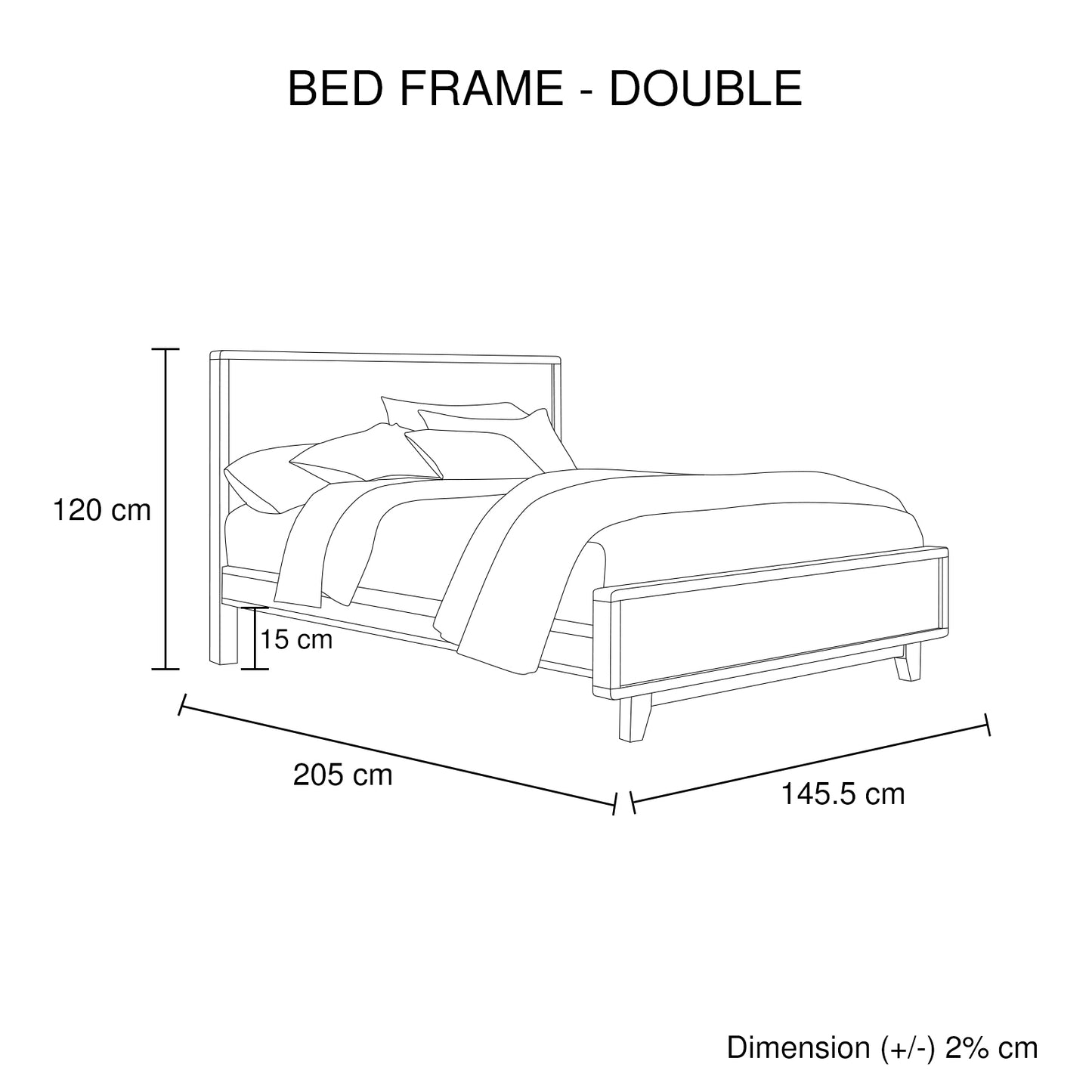 Double Size Wooden Bed Frame in Solid Wood Antique Design Light Brown