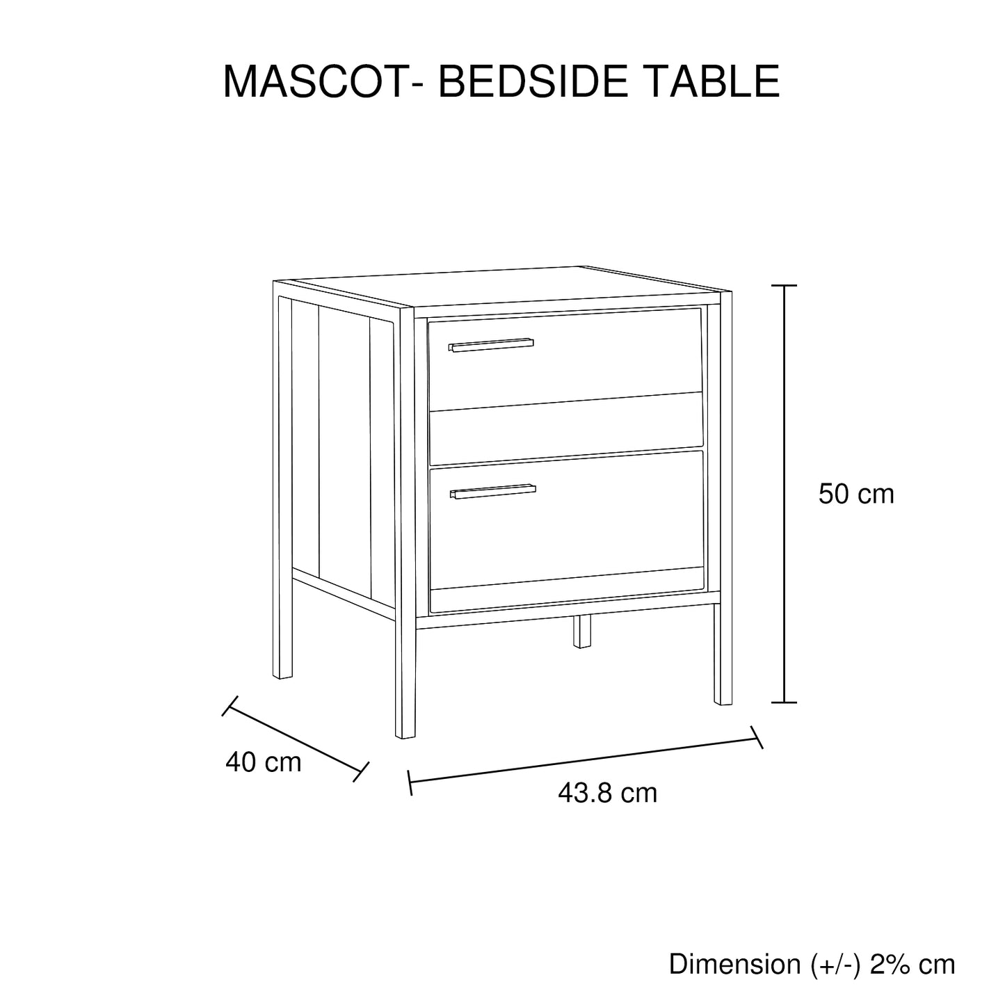 Bedside Table 2 drawers Night Stand Particle Board Construction in Oak Colour