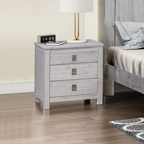 Bedside Table 2 drawers Night Stand Solid Acacia Storage in White Ash Colour