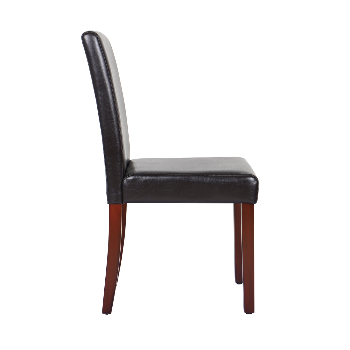 2x Wooden Frame Brown Leatherette Dining Chairs with Solid Pine Legs