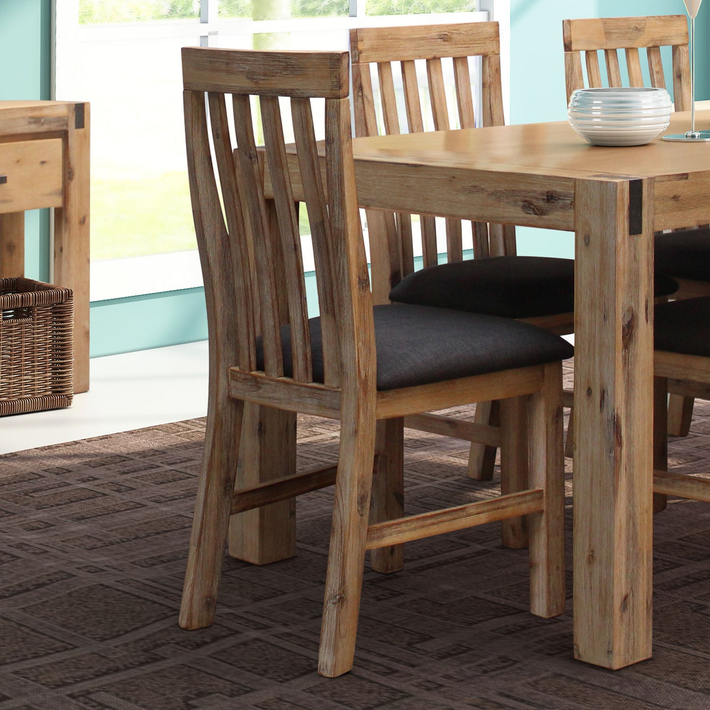 2x Wooden Frame Leatherette in Solid Wood Acacia & Veneer Dining Chairs in Oak Colour