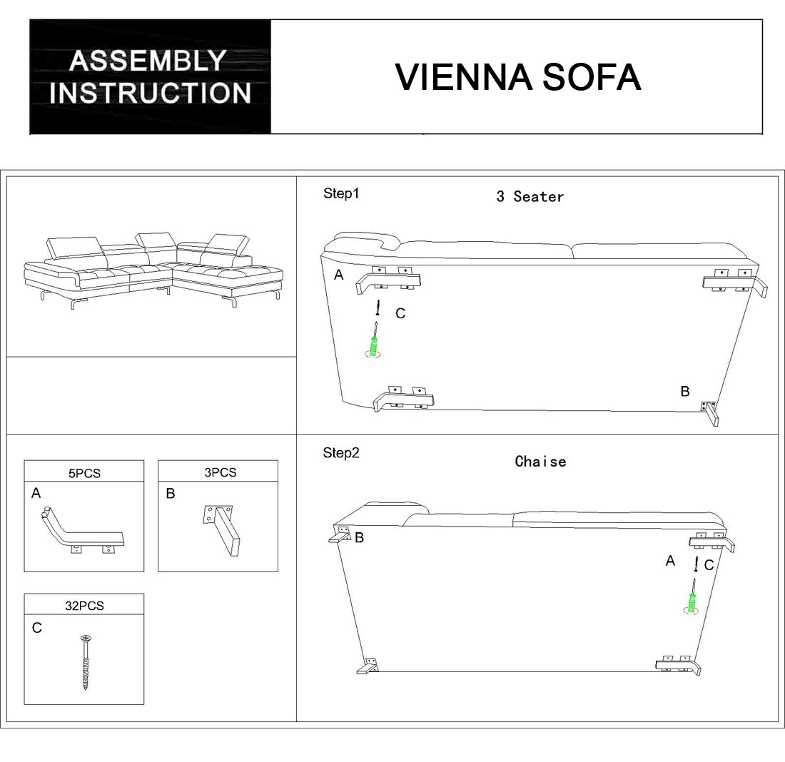 Vienna Sofa Faux Leather 5 Seater Grey