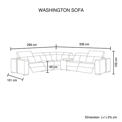 Washington Genuine Leather 6 Seater Corner Sofa With 2 Electric Recliners And Reversible Console