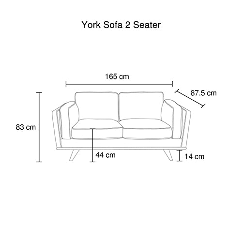 York Sofa 2 Seater Fabric Cushion Modern Sofa Blue Colour