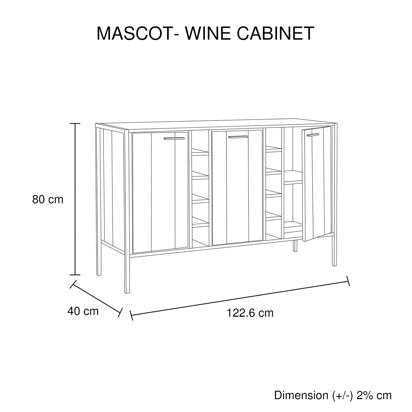 Wine Cabinet with 2 Strorage and open Selves Bar Cabinet Cupboard in Oak Colour